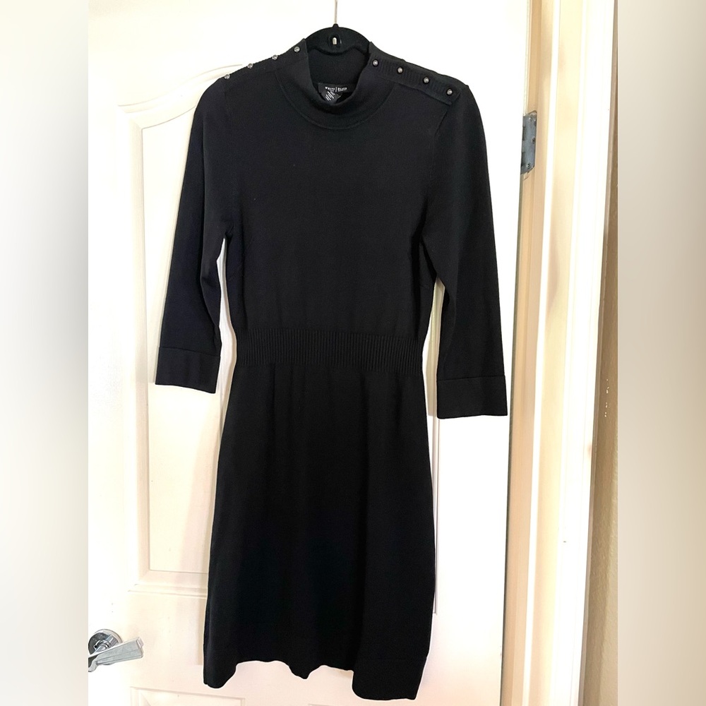 SALE! WHBM Like New Classic Black Sweater Dress w/ Functional Snaps at Neckline